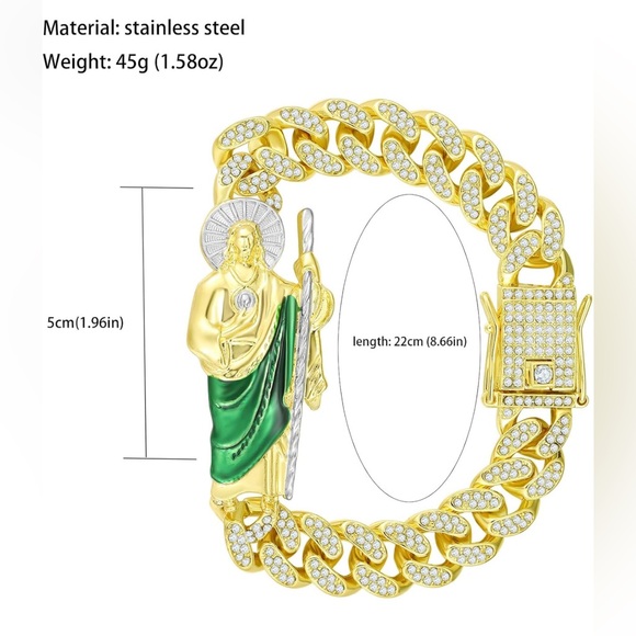 an Judas Tadeo Bracelet Stainless Steel 24k Gold Plated Saint Jude - Picture 3 of 8